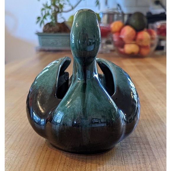 Blue Mountain Pottery Swan Planter Drip Glaze Blue Green Black Redware Vintage - Picture 11 of 12